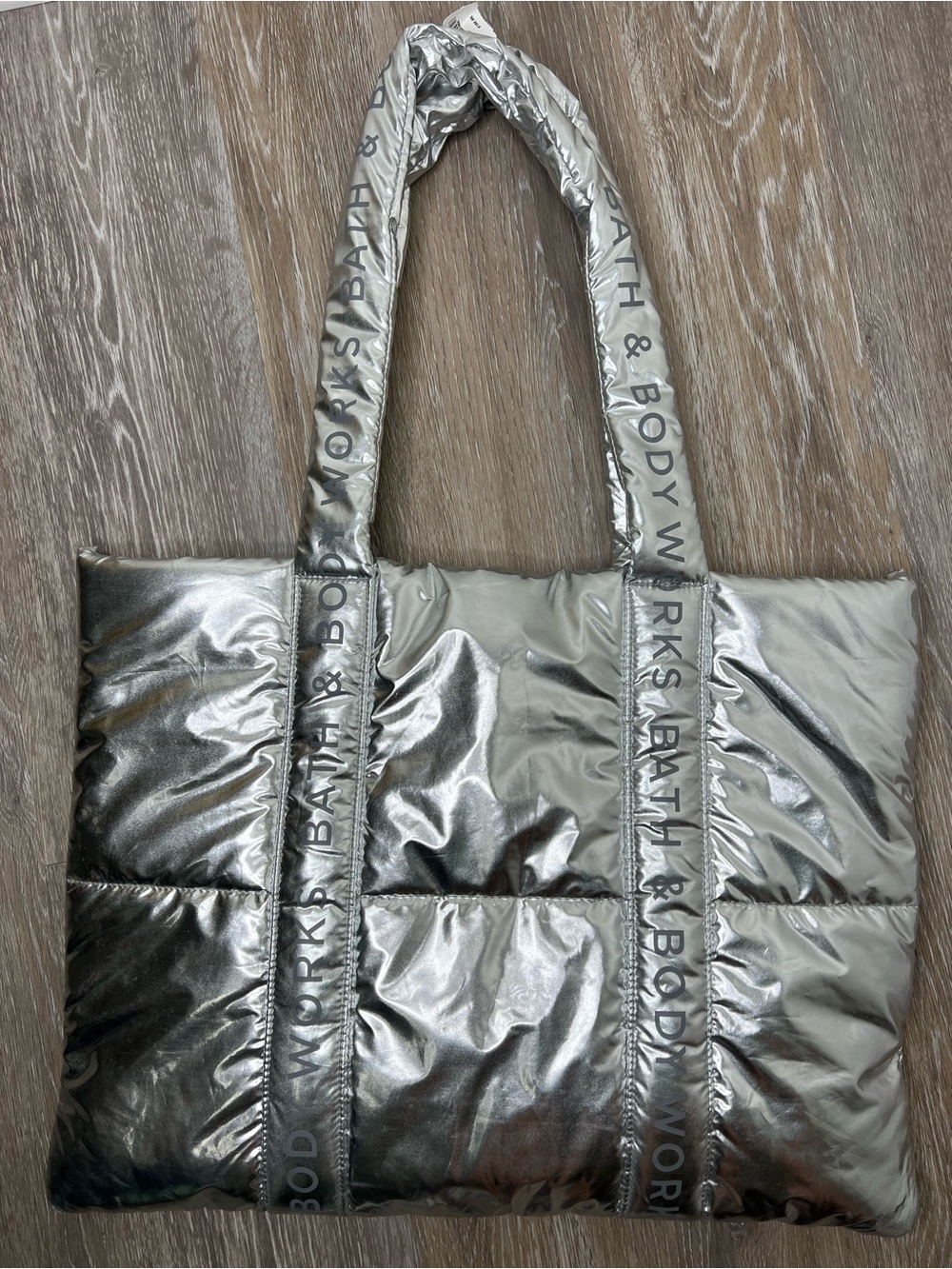 Brand New- Bath & Body Works Silver Puffer Tote Bag